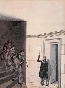 Josefina siendo bajada por una escalera por Napoleón