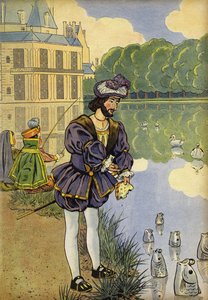 El Rey Francisco I en Fontainebleau, alimentando peces con pan de Onfray de Breville Job