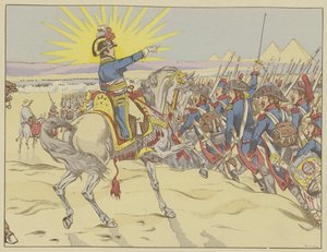 Napoleón inspirando a sus tropas en la Batalla de las Pirámides, Egipto, 21 de julio de 1798