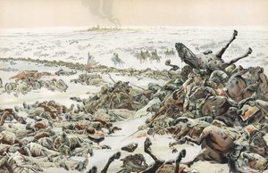 Napoleón observando la masacre en la inconclusa Batalla de Eylau, febrero de 1807