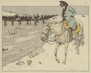 Napoleón observando los restos de su Gran Ejército cruzando el río Berezina en la retirada de Moscú, 1812 de Onfray de Breville Job