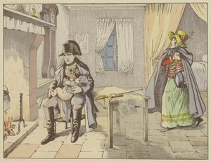 En la noche de la Batalla de Champaubert y en la víspera de Montmirail, un pensativo Napoleón mece al bebé de una cantinera, 10-11 de febrero de 1814 de Onfray de Breville Job