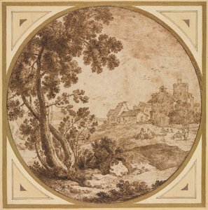 Paisaje con Edificios y Figuras, segunda mitad del siglo XVII de Onorio Marinari