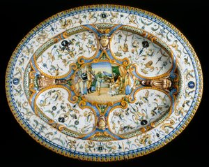 Bandeja con grotescos del taller de Orazio Fontana conservada en el Museo Nazionale del Bargello, Florencia de Orazio (workshop of) Fontana