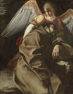 San Francisco sostenido por un ángel, c.1607 (óleo sobre lienzo) de Orazio Gentileschi