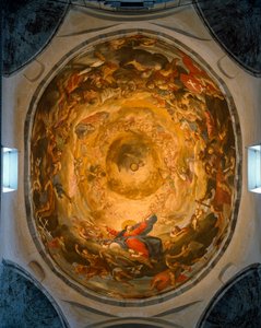 Vista interior de la cúpula. Fresco que representa la Asunción de la Virgen por Orazio y Girolamo Riminaldi (siglo XVII) de Orazio Riminaldi