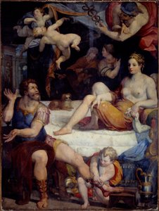 Guerra de Troya: "Mercurio ordena a Enee que abandone a Didón" Pintura de Orazio Samachini (1532-1577) Siglo XVI Sol. 2,49x1,78 m de Orazio Samachini