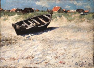 Barco en la playa sur de Skagen de Oscar Gustaf Bjorck