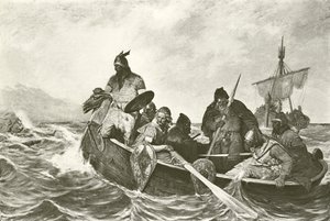 Leif Ericson frente a la costa de Vineland (grabado) de Oscar Wergeland