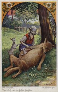 Escena de El Lobo y los Siete Cabritos, de los Hermanos Grimm de Oskar Herrfurth