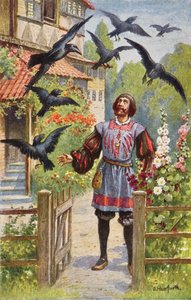 El padre enojado, habiendo maldecido a sus siete hijos, los ve convertirse en cuervos de Oskar Herrfurth