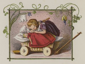 Niña pequeña besando a sus muñecas buenas noches
