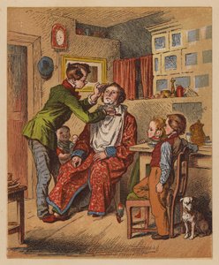 El barbero (litografía en color) de Oskar Pletsch