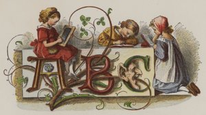 Tres niñas practicando su escritura de Oskar Pletsch