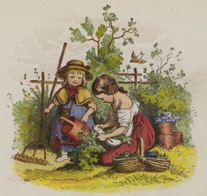 Dos niñas jardineando de Oskar Pletsch