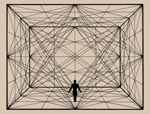 Figura en el espacio con geometría plana y delineaciones espaciales de Oskar Schlemmer