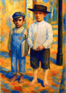 Niños descalzos con libros de Osvaldo Russo