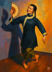 Una elegante bailarina con abanico de Osvaldo Russo