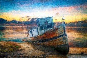 Barco rústico al atardecer de Osvaldo Russo