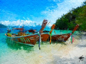 Barcos de playa tropicales y tranquilos de Osvaldo Russo