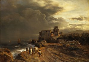 Alemán: Tormenta frente a las costas italianas de Oswald Achenbach