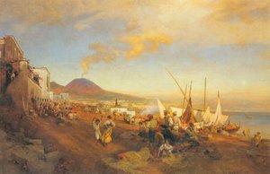Alemán: En la playa de Nápoles de Oswald Achenbach