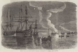 Fragata rusa en llamas en el puerto de Sebastopol