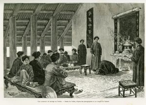 Una ceremonia de boda en Tonkín. Grabado por Tofani, para ilustrar la historia Treinta meses en Tonkín, en 1884, por el Dr. Paul Hocquard, en le tour du monde 1890, bajo la dirección de Edouard Charton (1807-1890), Hachette, París.