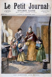 Niños recibiendo regalos de Año Nuevo, 1894 de Oswaldo Tofani