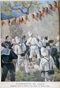 Catorce cabezas de boxeadores en las paredes de Tchio-Tchao, China, 1900 de Oswaldo Tofani