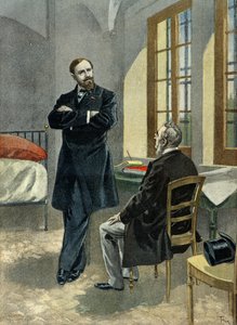 Paul Deroulede en prisión recibe a su abogado Oscar Falateuf en 1899 (Grabado)