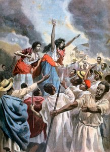 Las princesas reales predicando la guerra santa en Madagascar, 1894 de Oswaldo Tofani