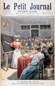 Niñas haciendo exámenes en un Ayuntamiento, Francia, 1895 de Oswaldo Tofani