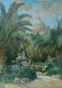 Vista de la embajada en Roma: vista desde el jardín con la cúpula a la derecha de Othmar Brioschi