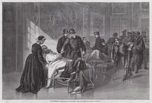 El rey Guillermo I de Prusia reuniéndose con soldados heridos en el Palacio de Versalles, Francia, Guerra Franco-Prusiana de Otto Johann Heinrich Heyden