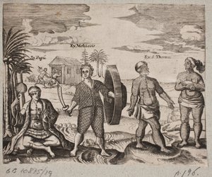 Nativos, incluyendo un guerrero de las Molucas