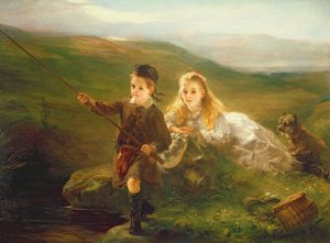 Dos niños pescando en Escocia
