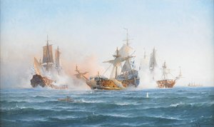 HMS Wachtmeister luchando contra el escuadrón ruso el 4 de junio de 1719 de Otto Ludvig Richarde