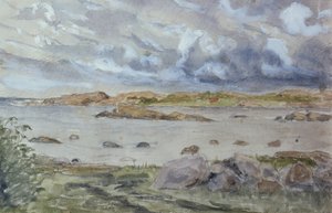 Boceto de mar y paisaje (acuarela y lápiz sobre papel) de Otto Ludvig Sinding