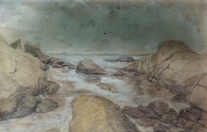 Bocetos de mar y paisaje (acuarela y lápiz sobre papel) de Otto Ludvig Sinding