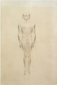 Desnudo masculino con piernas cerradas y brazos extendidos
