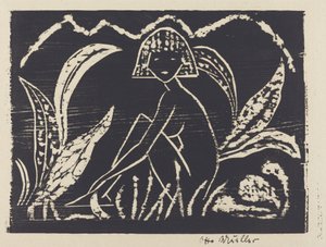 Figura desnuda de una niña en un paisaje de Otto Müller