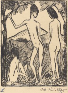 Niño de pie y dos niñas de Otto Müller