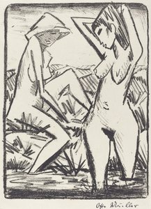 Chica de Pie en el Agua y Otra Sentada en la Orilla de Otto Müller