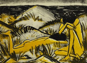 Dunas, una sentada y una chica acostada de Otto Mueller
