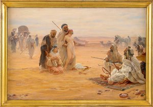Le marche aux esclaves - El mercado de esclavos - Pintura de Otto Pilny (1866-1936), Óleo sobre lienzo 1910 (80x120cm) - Colección privada de Otto Pilny