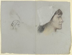 Cabeza de una joven con cofia, de perfil hacia la derecha de Otto Scholderer