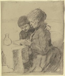 Luise Scholderer leyendo un libro con su hijo Victor de Otto Scholderer