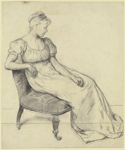 Mujer sentada de «Preparación para el baile de disfraces» de Otto Scholderer