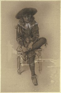 Muchacho sentado con traje histórico de la «Preparación para el baile de disfraces» de Otto Scholderer